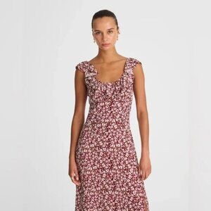 NWT Madewell Ruffled Scoopneck Maxi Dress in Floral, Burgundy, Size 6